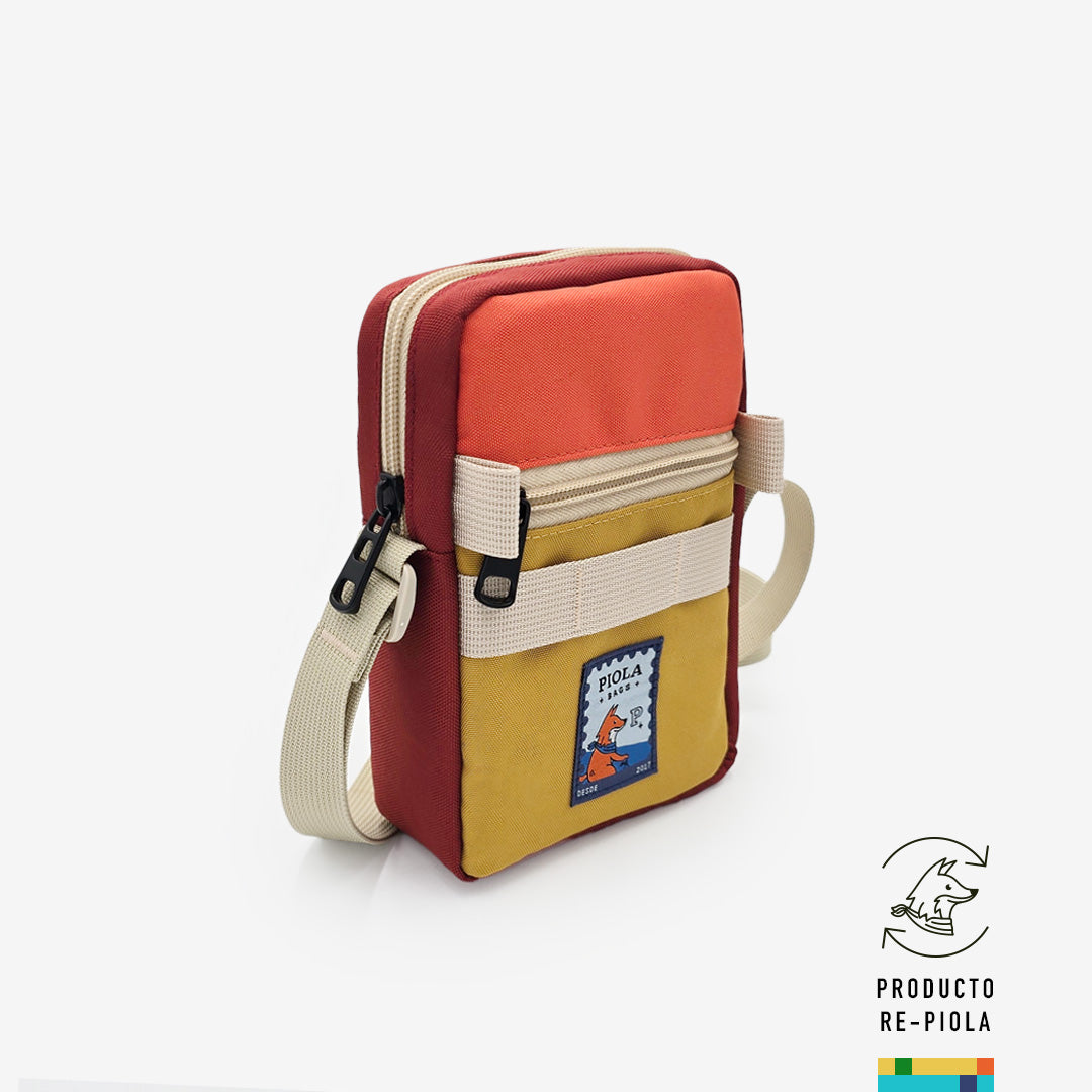 Morral Pasajito, funcional y sin desperdicio, hecho en Perú, urbano y sostenible, color coral y mostaza