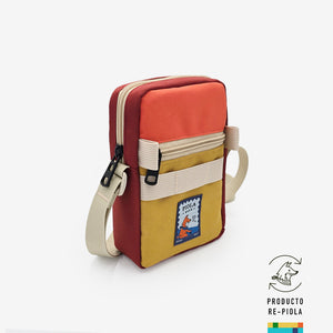 Morral Pasajito, funcional y sin desperdicio, hecho en Perú, urbano y sostenible, color coral y mostaza
