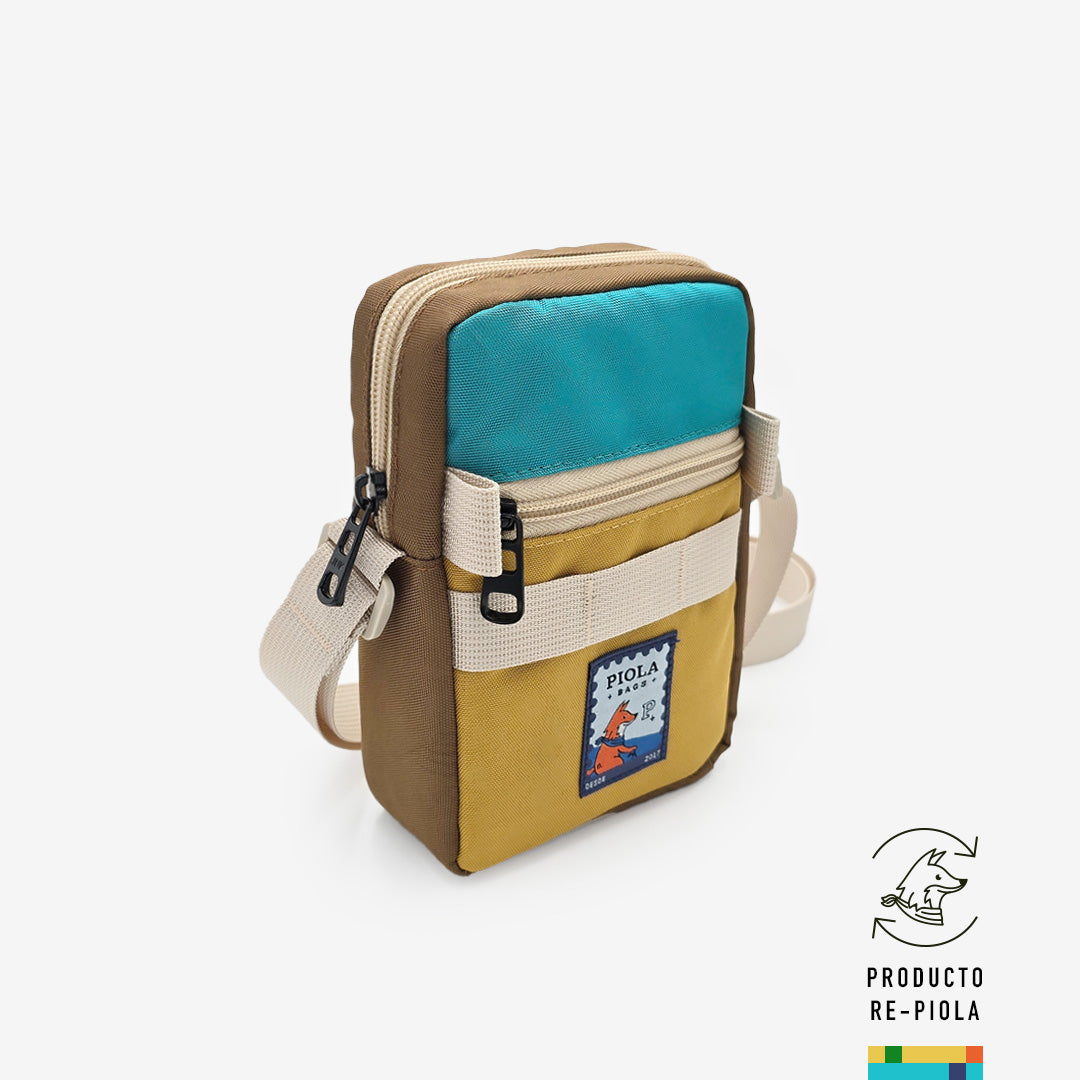 Morral Pasajito, funcional y sin desperdicio, hecho en Perú, urbano y sostenible, color turquesa y mostaza