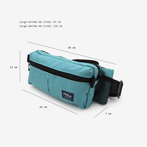canguro larco color celeste con medidas visibles - ideal para la ciudad y el uso diario, diseño sin desperdicio. Hecho en Perú
