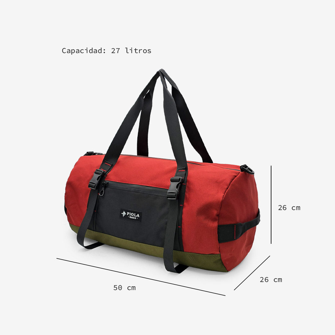 maletín Sprint guinda de 27L con medidas visibles, funcional y versátil, producido bajo principios fair trade por Piola Bags.